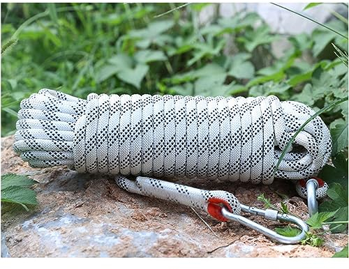 12mm Kletterseil 10M(32ft) 20M(66ft) 30M(98ft) 50M(164ft) 100M(328ft) 200M(656ft) Statisches Kletterseil Mit 2 Stahlhaken Outdoor Wandern Sicherheit Fluchtseil ( Color : White , Size : 12mm x 10m )