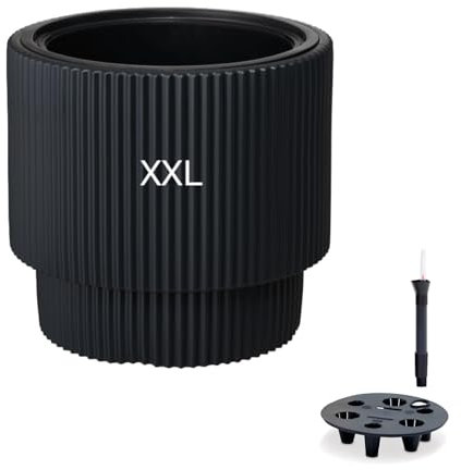 MELTOM Blumenkübel Blumentopf mit Bewässerungssystem Einsatz Rund Dekorativ Frostbeständiger (Anthrazit)