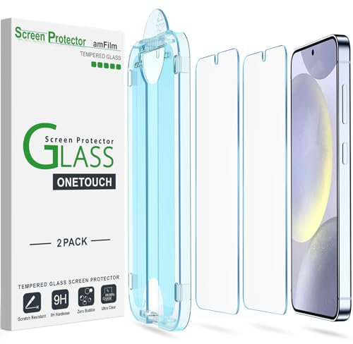 amFilm 2 Pack OneTouch Tempered Glass Screen Protector for Samsung Galaxy S24 Plus 5G 6.7 Inch, 9H Hardness with Easy Installation Kit