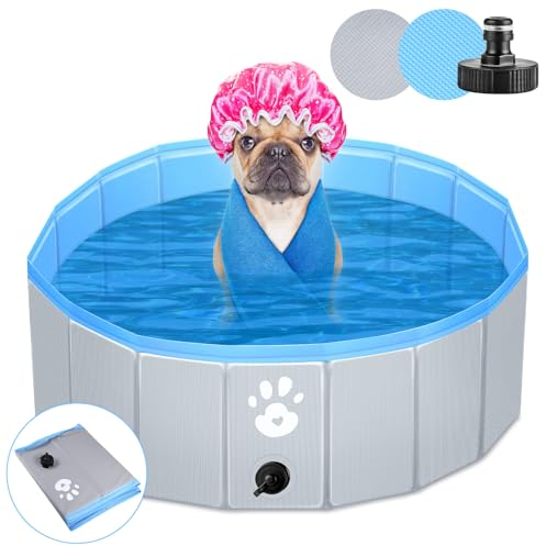 Hundepool Schwimmbecken Ø 80cm für Hunde Kinder Planschbecken oder Anderer Tiere Verstärkte Stärke 5mm tragbar und faltbar - grau