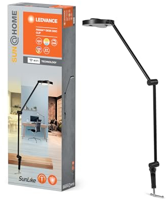 LEDVANCE SUN@HOME PANAN DESK DISC CLIP Schreibtischleuchte, schwarz, 15W, 1200lm, regulierbares Weißlicht (2200K bis 5000K), dimmbar, passt das Licht automatisch dem Biorhythmus an, IP20