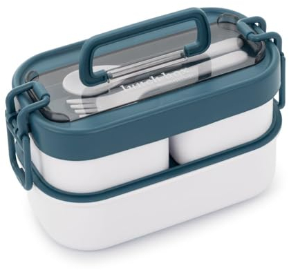 StrideOn 2 x Layer, 3 x Seperate Compartment Lunch Box/Bento Box with Handle That is Microwave, Freezer & Dishwasher Safe