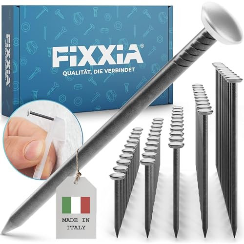 FIXXIA Chiodi in Acciaio per Quadri con ausilio alla Guida, Set da 50, temprati, ø2mm, Neri con Testa Decorativa Color Argento ø6mm, 20, 25, 30, 40, 50mm, Chiodi per Quadri, Chiodi per Cemento, chiod