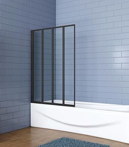 Aica Sanitär Badewannenaufsatz Dusche Duschabtrennung Duschwand für Badewanne,Schwarz,4-tlg,Faltwand,90cm