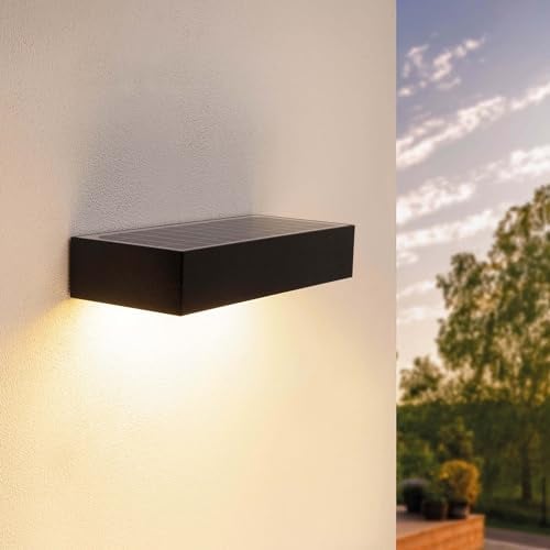 Ledvion Moderne Solar-Wandleuchte mit Bewegungssensor, Schwarz, 6W, 3000K, IP65 Wasserdicht & 220 Lumen, Bewegungserkennung & Dämmerungsschalter, Energieeffizient & Wetterfest