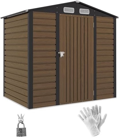 Outsunny Casetta da Giardino 1.9x1.3 m in Acciaio, Capanno Porta Attrezzi in Lamiera con Prese d'Aria e Catenaccio, Colore Quercia