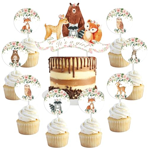 Woodland Animal Cake Topper Dekoration Zubehör für Baby-Dusche Safari-Tier-Thema Woodland Kreatur Sein ein Mädchen Party Cake Topper und Cupcake Topper Dekoration Geburtstag Baby Girl Dekorationen