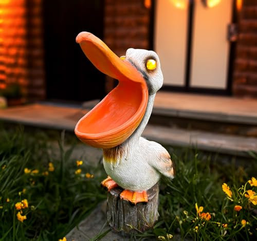 Teaeeno Solar-Pelikan-Statuen, Gartenstatuen und Skulpturen, Seevögel, Dekoration, Pelikan, Hofkunst, Küste, Ozean, Vogel-Dekoration, Tierfigur, perfekt für Hinterhof, Rasen, Garten, Terrasse
