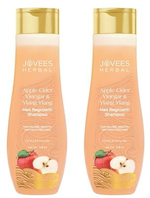 Jovees Apple Cider Vinegar & Ylang Ylang Hair Regrowth Shampoo | Size: 300ml x Pack of 2 | Strengthens & Repairs Hair Strands | Deep Cleans Oily Hair | Reduces Dandruff | All Hair Types