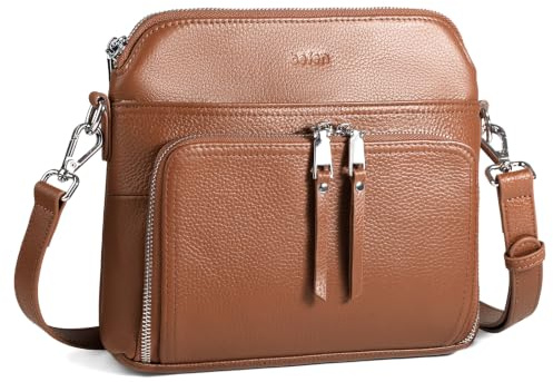 befen Echtleder Umhängetasche Damen RFID-Blockierung Handtasche Mittelgroß, Leder Crossbody Bag mit Integrierter Brieftasche, Schultertasche Damen Handytasche mit Verstellbar Schultergurt, Braun