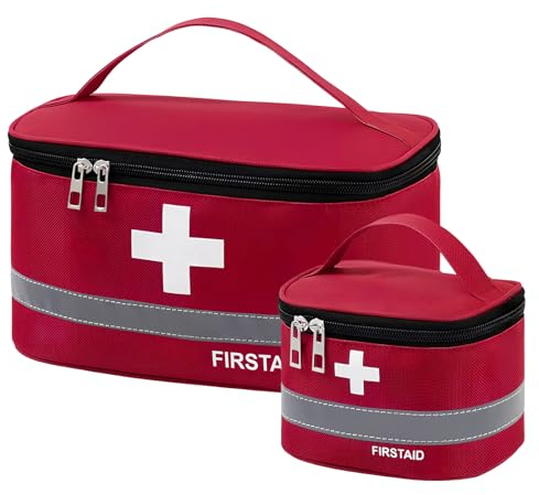 Colexy 2stk Medikamententasche Tragbar Reiseapotheke Tasche Große Kapazität Medizin Aufbewahrungstasche Notfalltasche Leer Erste Hilfe Tasche Medikament Tasche für Reisen Home Büro (Rot)