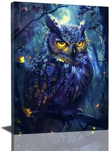 Fantasy-Eulen-Dekor, Wandkunst, Eule, Wanddekoration, Eulen-Poster, Eulenbilder für Wand, Eule, Leinwanddruck, Gemälde, gerahmtes Kunstwerk für Badezimmer, Schlafzimmer, Wohnzimmer, 30,5 x 40,6 cm