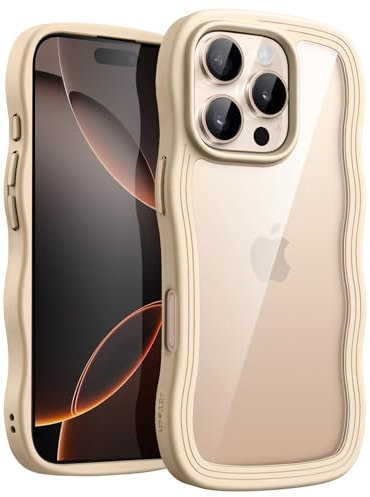 JETech Wavy Case for iPhone 16 Pro 6.3-Inch, Cute Wave Frame Curly Shape Shockproof Phone Cover for Women and Girls, Clear Hard PC Back (Desert Titanium)