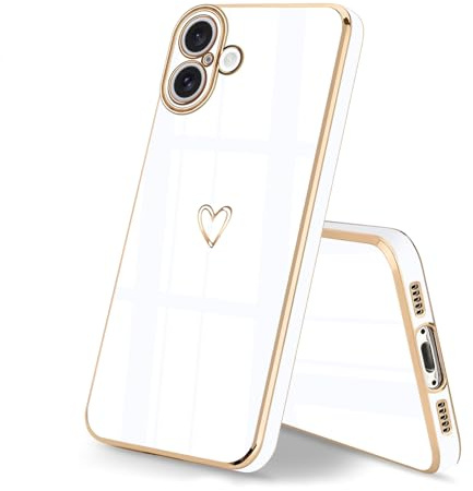 HopMore Silicone Case for iPhone 16 Phone Case with Cute Heart Pattern Design Shell Slim Soft Shockproof Thin TPU Cover for iPhone 16, White