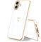 HopMore Silicone Case for iPhone 16, Slim Soft Shockproof Case, White with Heart Pattern and Gold Trim
