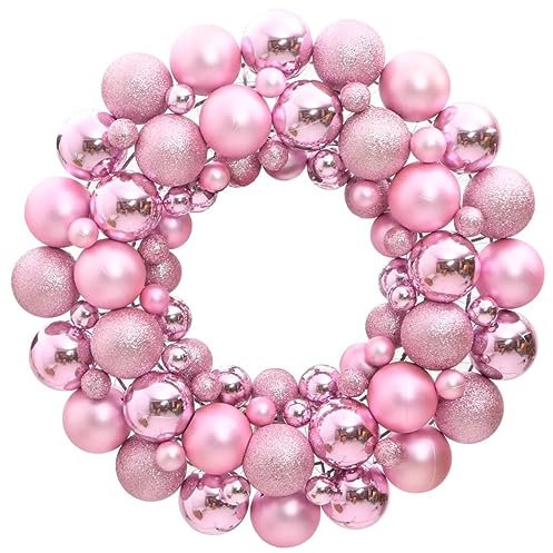 Weihnachtskranz Rosa 45 cm Polystyrol,Weihnachtskranz mit 82 Kugeln in Rosa Bruchsicherer Dekokranz für Haustür, Fenster und Garten Saisonale Deko
