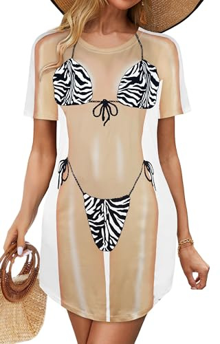Bikini T Shirt for Women Beach Cover Up Baggy Swimwear Short Sleeve Dress(Black,XL)