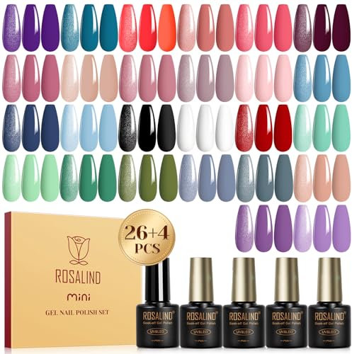 ROSALIND Esmaltes Semipermanentes Para Uñas, 30 Piezas Púrpura Rosa Azul Verde Gris Negro Blanco Rojo Colores Esmaltes Semipermanente, UV/LED Pintauñas Semipermanentes Nail Art Manicure Regalo
