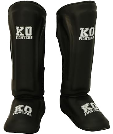 KO Fighters Schienbeinschoner Kickboxen & Muay Thai - Professionelle Schienbeinschützer mit Spannschutz für MMA & Kampfsport - Atmungsaktiv & rutschfest - Herren & Damen - Schwarz