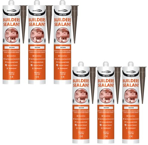 Bond It ULTI-MATE Neutral Cure Builders Silicone – 6x Brown, 285ml | Low Modulus Silicone Sealant | Premium Silicone for High Movement Joints – Doors – Windows & General Construction