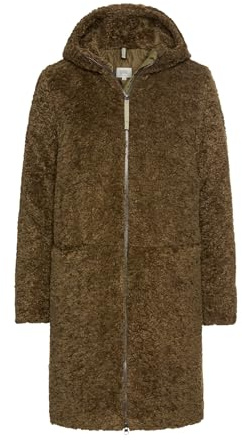 camel active Damen Teddyfell Mantel lang mit Frontzipper & Kapuze