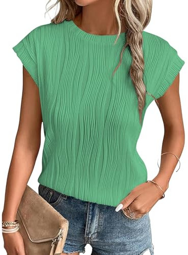 MOLERANI T Shirts for Women - Short Sleeve Ladies Tops Round Neck Blouses Tees Solid Summer Knit T-Shirts Green L
