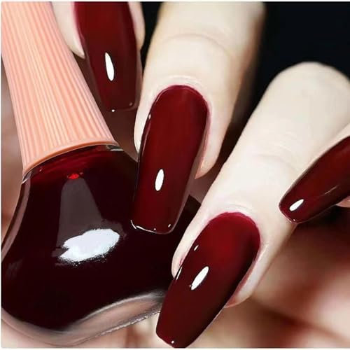 Cherry Dark Red Nail Polish - Jelly Style Silky Smooth Quick Dry Varnish - Long Lasting Winter Color - No UV Needed - Nail Art - Gifts for Women