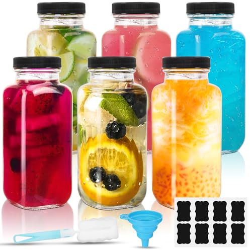 Fzyisw 6 Stück Flaschen zum Befüllen 250ml Saftflaschen Glas mit Dichtem Verschluss, Wiederverwendbar & Pflegeleicht - Ideal für Säfte,Smoothie und Andere Getränke