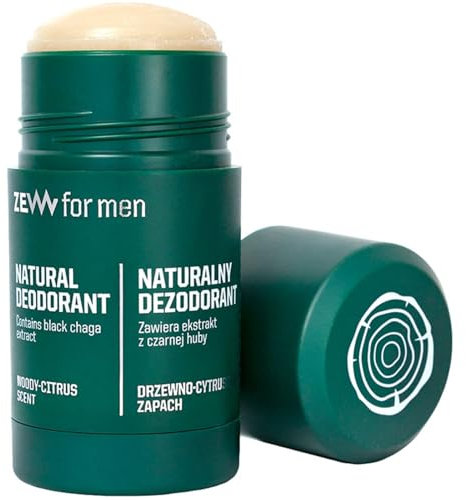 ZEW for Men Natürliche Deodorant im Stecker mit Schwarzer Hub für Herren 80g | Herren Deodorant | 97% Natürliche Inhaltsstoffe | Holz-Zitrusduft | Schutz vor Schweiß 24h