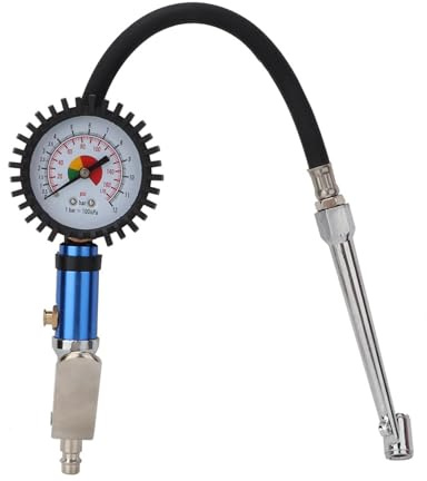KooingTech Reifenfüller Mit Manometer, 12 Bar Reifendruckprüfer Selbstklemmende Reifendruckpistole, Reifenfüller Geeicht, Reifendruckfüller