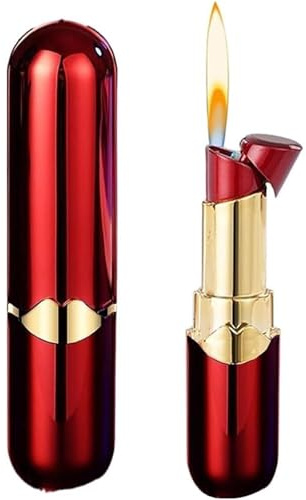 BXFFFCEO Niedliches, modisches Damen-Feuerzeug in Lippenstiftform, kompakt, tragbar, nachfüllbar, Butangas-Feuerzeug aus Metall for Mädchen, Damen, Festivals(A)