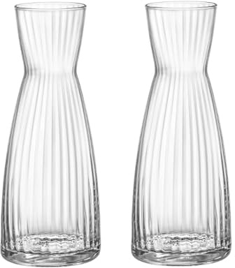 Bormioli Rocco Exclusiva Carafe, Set of 2-33.75 Oz - Italian Crafted Star Glass with Radiant Facets - Lead-Free Transparent Jugs for Wine, Water, Cocktails - 1L Breakage-Resistant, Recyclable Design