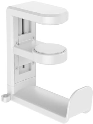 TAZIZI Abrazadera de brazo ajustable giratoria de 360° para debajo del escritorio, organizador de cables para auriculares y accesorios de juegos, abrazadera giratoria ajustable con gancho para