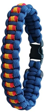 Pulsera de ESPAÑA de paracord 550 (249kg) tipo lll, modelo BASIC, hecha a mano y a medida por 21Steps, color AZUL MARINO. (Talla 21)
