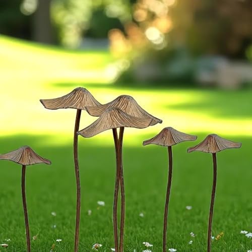 DZWAZD Herbst Deko Pilze Für Draußen, Garten Natur Dekopilze Outdoor Aussenbereich, Groß Herbst Gartenstecker Rost Farn Vintage Gartendeko Metall Wetterfest