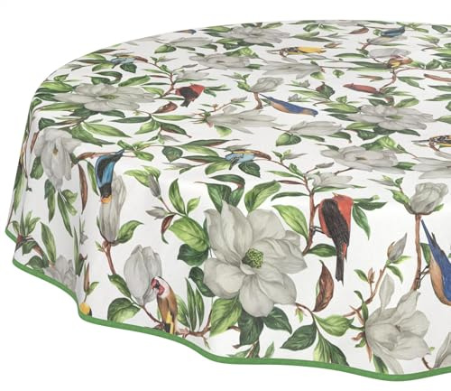 Wachstuchtischdecke Tischdecke abwaschbar Wachstischdecke pflegeleicht wasserabweisend Lotuseffekt Gartentischdecke Kalibri Rund 140 cm mit Saum (Eingefasst)