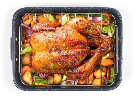 Russell Hobbs Nightfall Stone Roaster with Rack 34 Cm, Non-Stick | Carbon Steel Body, Stainless-Steel Rack, Oven Safe Up To 220 C, PFOA-Free Coating, Nightfall Stone Finish