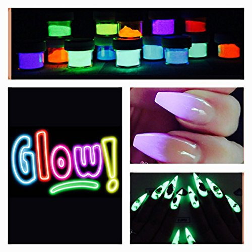 Glow In the Dark Fluorescent Acrylic Powder Pre Mix Nail Extension Art Design Fake Tips Builder White Day Aqua Night 1x 5ml Pot (Green/Yellow)