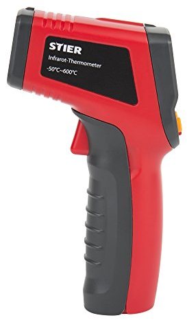 STIER Infrarot-Thermometer, Messbereich -50 °C - 600 °C, 2x 1,5 V AAA Batterien, mit Displaybeleuchtung, Laser-Thermometer, berührungslos, Temperatur messen