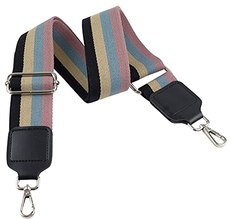 BENAVA Taschengurt Schulterriemen für Taschen Bunt Gestreift in Schwarz Blau Rosa Beige – Verstellbar mit Karabinerhaken in Silber Breit