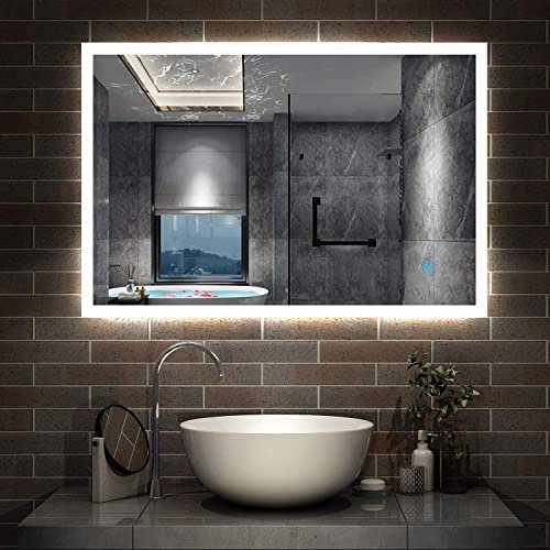 AICA sanitaire Miroir de Salle de Bain 90x70cm Anti-buée Miroir Mural avec éclairage LED modèle Carré 4.0