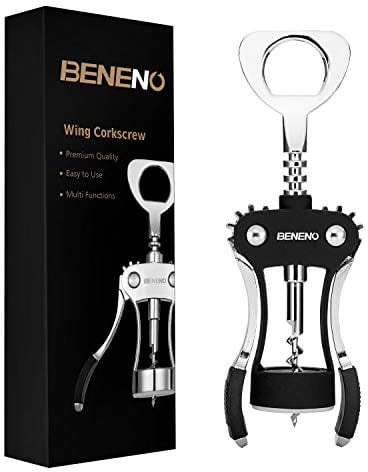 Apribottiglie per vino, BENENO Cavatappi ad ala Premium in lega di zinco Apribottiglie con tappi multifunzionali e apribottiglie, Nero