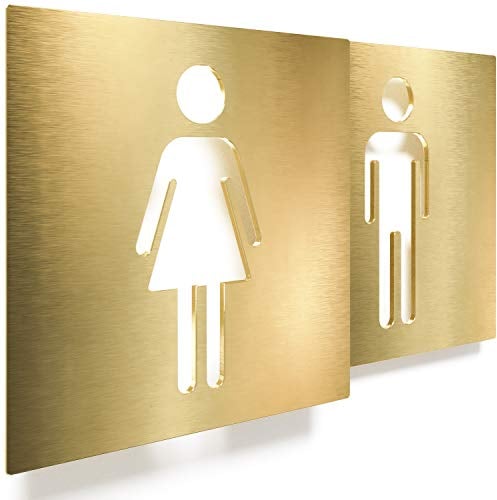 Messing WC-Schilder Set - selbstklebend & matt gebürstet - Design Toiletten-Schilder T-06-M