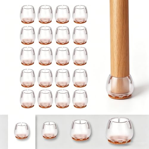 20 Stück Stuhlbeinkappen Silikon Transparent – Schutzkappen für Stuhlbeine Mit Filz (S Fit:12-16mm) | Filzgleiter für Holzböden Fliesen | Verschleißfeste Stuhlbeinschoner Rund gegen Lärm