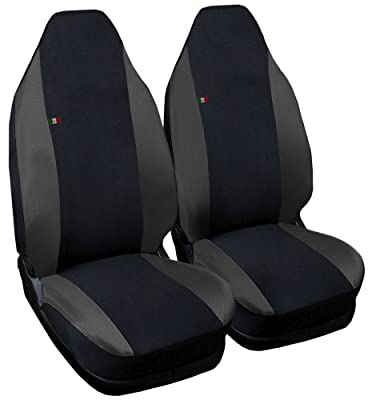 Lupex Shop Autositzbezüge kompatibel Smart Prima Serie Schwarz Dunkelgrau | W450 | Paar Sitzbezüge vorne | gesticktes Logo | Zubehör für den Innenbereich