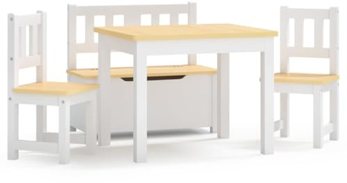 vidaXL 4-TLG. Kinder-Sitzgruppe Weiß und Beige MDF