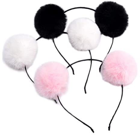 VASANA 3 Stück süße Panda-Ohren-Stirnbänder Plüsch Pom Pom Stirnbänder Haarbänder Haarreifen Kostüm Haarschmuck für Frauen Mädchen Geburtstag Party Halloween Kostüm Weihnachten