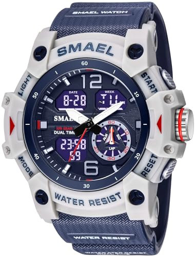Gosasa Orologio sportivo da uomo, multifunzione, stile militare, con funzione S-Shock, digitale, a LED, impermeabile, con allarme, 8007_Blu scuro, Sport