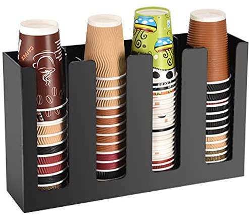 Tirifer Disposable Coffee Cup Dispenser Organizer Paper Cup Lid Sleeve Holder Presentation Storage Coffee Milk Tea Shop Restaurant Accessories Halloween Party Supplies, 4 Compartments