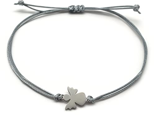 Schutzengel Armband | Glücksbringer Armkettchen mit Engel Schutzengelchen | Armbändchen Geschenk Freundschaftsband (Grau)